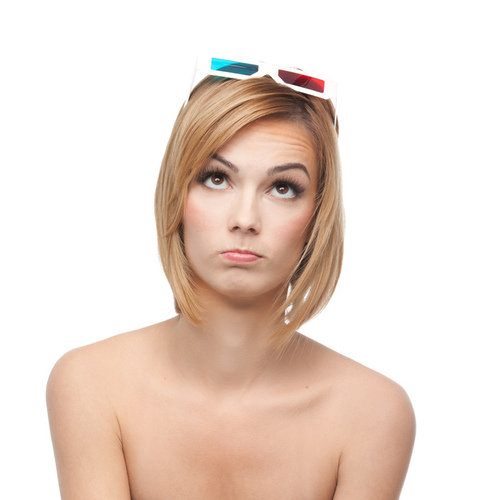 portrait of a young woman with 3d glasses on her head