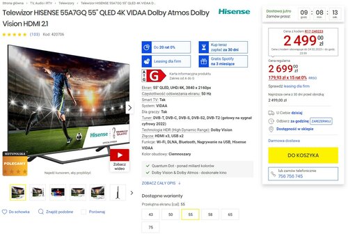 HISENSE 55A7GQ 55''