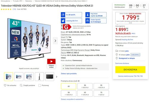 HISENSE QLED 43A7GQ