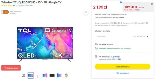 TCL QLED 55C635 promocja