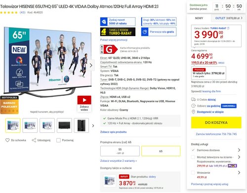 HISENSE 65U7HQ promocja