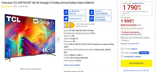 Promocja telewizor TCL 55P735