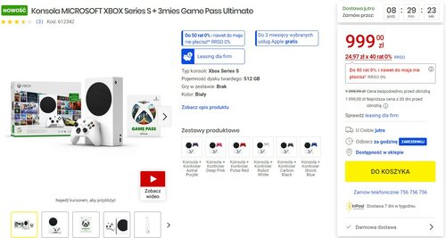 Microsoft Xbox Series S i Game Pass 3 miesiące