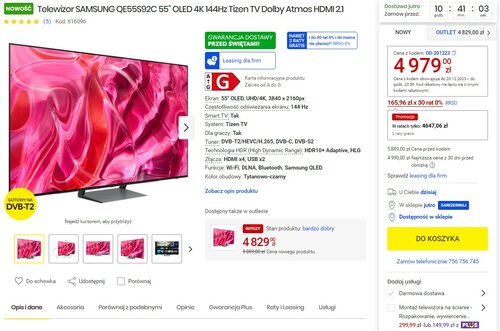 SAMSUNG QE55S92C promocja
