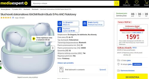 słuchawki XIAOMI Redmi Buds 5 Pro ANC w promocji sklepu Media Expert