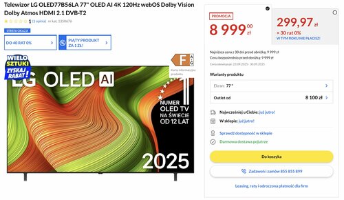 Promocja telewizor LG OLED B5 77 cali rtv euro agd