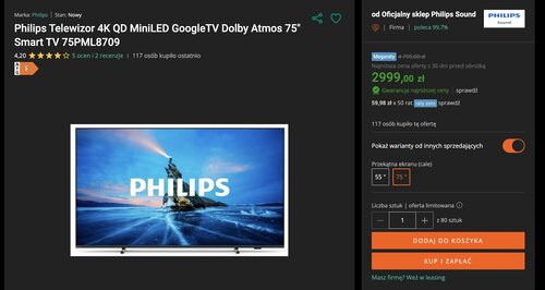 telewizor philips 75pml8709 promocja allegro