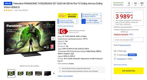 telewizor panasonic oled 55z85a produkt promocja media expert
