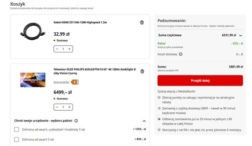 telewizor philips oled770 65 cali media markt promocja