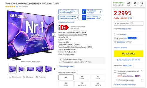 telewizor samsung 65du8092 promocja media expert