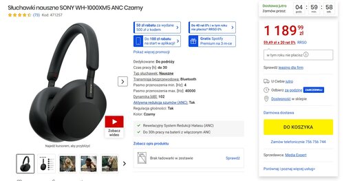 słuchawki sony wh-1000xm5 anc media expert