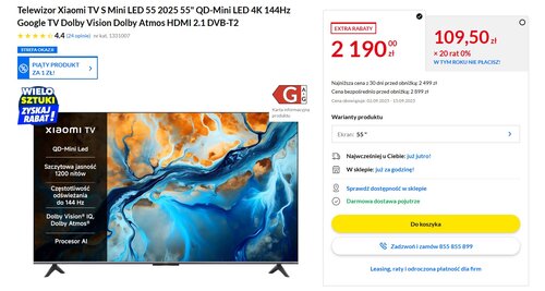 telewizor xiaomi tv s 55 cali hdmi 2.1 144 hz promocja rtv euro agd