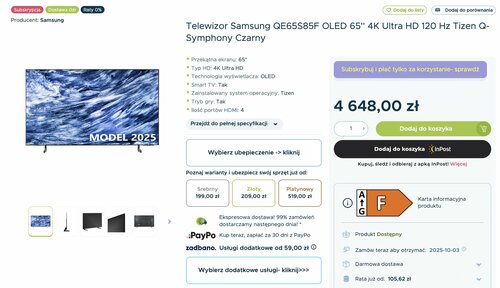 promcja samsung 65s85f promocja okazja sferis