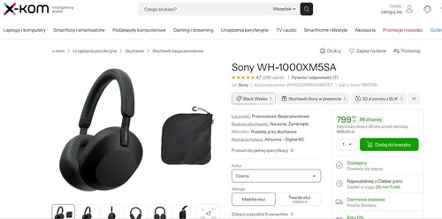 słuchawki Sony WH-1000XM5SA w promocji sklepu x-kom