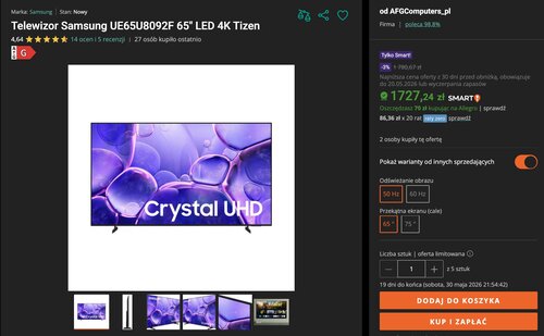 samsung 65u8092f promocja allegro